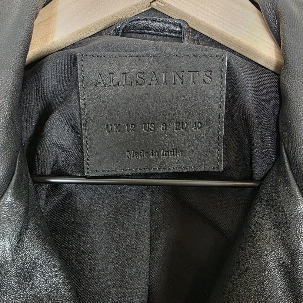 All Saints Balfern Leather Biker Jacket Size 8 US Womens - Picture 3 of 5